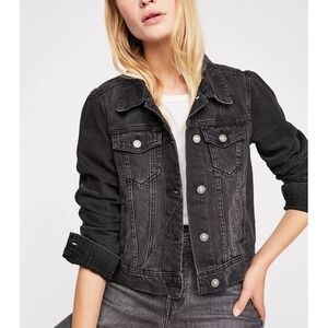 Free People Rumors Denim Jacket Faded Black Cropped Trucker XS